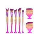 Set of 7pcs Mermaid Cosmetic Makeup Brushes Kit for Face Foundation Eyeshadow Blending Contouring Powder Concealer Blush