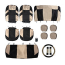 Set of 13 Breathable Car Seat Headrest Cover Set Anti-scratch Beige & Black