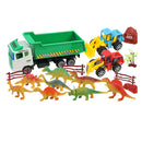 17 Pieces Jurassic Jungle Dinosaur Model Scene Play Set With 3 Construction Trucks, Kids Preschool Educational Toy