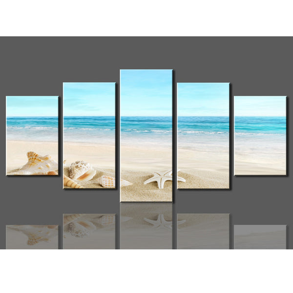 1 Set of 5PCS Assorted Size Modern Art Canvas Art Wall Painting Beach Print Charms Home Cafe Hotel Wall Decor Painting