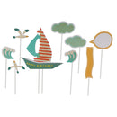 10/set Child's Birthday Cake Toppers Picks Sea Birds Sailboat Cloud Set Party Decor