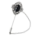 Vintage Black Gemstone Brooch Pin Chain Tassels Collar Tip Neck Tips Jewelry