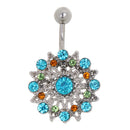 Silver Belly Button Ring Crystal Snowflake Dangle Navel Bar Body Jewelry Piercing