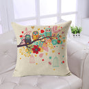 Home Bedroom Sofa Decor Throw Cushion Pillow Case Owl Pattern Pillow Cover Cushion Cover Linen Pillowcase White