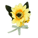 Men Women Ribbon Polyester Boutonniere Corsage Brooch Pin For Wedding Formal Party Supplies Yellow