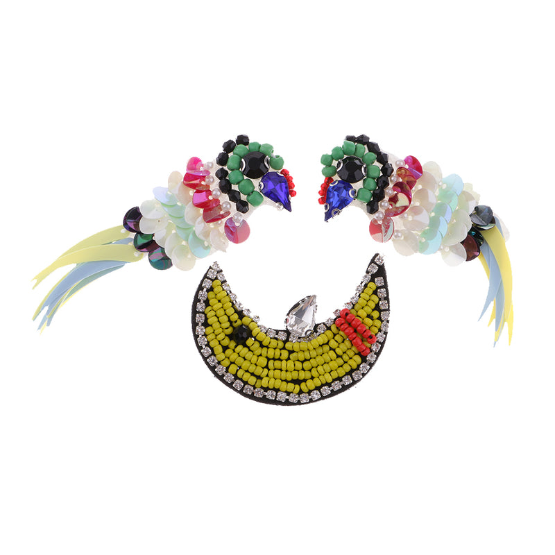 1 Set Rhinestone Sequins Beaded Patches Embroidery Sew on Applique for DIY Crafts