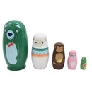 5pcs Wooden Russian Nesting Dolls Cartoon Matryoshka Babushka Stacking Nested Dolls Kids Toys Birthday Christmas Gifts Home Decoration Hand Painted Animal Doll