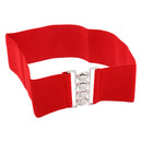 Women Comfortable Wear Elastic Faux Leather Buckle Waist Shaper Waist Wide Belt Stretch Waistband Red