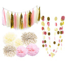 Set of 20pcs Mixed Tissue Paper Flowers Balls Tassels Paper Garland Party Decora Gold Pink Beige