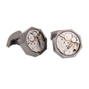 Mens Shirt Cufflinks Business Suit Round Watch Movement Cuff Links Wedding