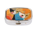 Couples Cats Pill Storage Box Container with Internal Mirror