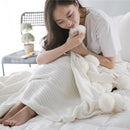 Creative Fuzzy Ball Design Soft Knitted Air Conditioning Baby Sleeping Cotton Double Faced Cotton Blanket White