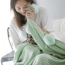 Creative Fuzzy Ball Design Soft Knitted Air Conditioning Baby Sleeping Cotton Double Faced Cotton Blanket Green
