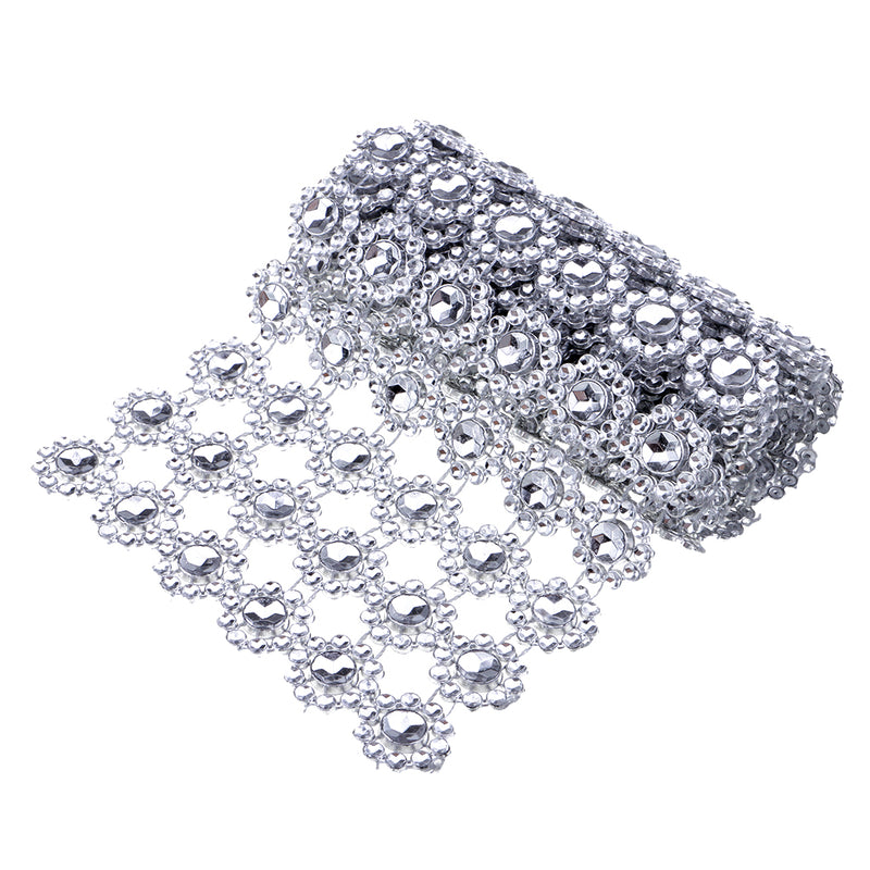 1 Yard SunFlower Rhinestone Chain Ribbon Trim Sewing Decor Applique Silver