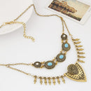 Women Party Fashion Jewelry Antique Gold Tassel Flower Carved Pendant Necklace