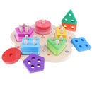 Wooden Stacking Geometry Blocks with Fraction Number Board Puzzle Early Number Math Color Shapes Cognition Learning Stacking Sorting Kids Baby Toy