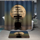Home Hotel Bathroom Shower Room Door Window Decor Sailboat Moon Pattern Charms Bath Shower Curtain With 12 Hooks
