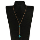 Women Teardrop Turquoise Pendant Long Chain Necklace Vinatge Jewelry Gift