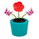 Solar Powered Flower Plant Shaking Doll Flip Flap Toy Home Decor Car Ornament Flowerpot - Rose and Butterfly