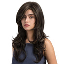 22'' Long Natural Looking Wavy Curly Layered Heat Resistant Synthetic Hair Wigs with Cap for Women Dark Brown