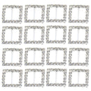 16 Pieces Square Shape Rhinestone Ribbon Buckles Sliders for Wedding Invitation Party Favor Silver 15mm