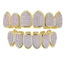 18K Gold Plated Pink Crystal Zircon Teeth Mouth Grills Caps Hip Hop for Halloween Christmas Gift