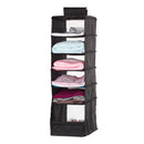 Dustpoof 6 Shelves Oxford Cloth Hanging Closet Organizer Clothes Makeup Cosmetic Storage Holder Collapsible Divider Black