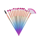 15pcs COLORFUL ROSTED HANDLE Eye Lip Makeup Brush Set Eyelash Mascara Wand Eyeshadow Blending Make Up Flat Angled Fan Brushes Kit
