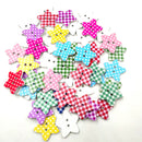 50 Pieces 25mm Colorful Star Plaid Wooden 2-holes Buttons for DIY Sewing Crafts