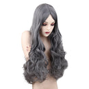 58CM Women Long Curly Wave Hair Wig, Synthetic Gray Bangs Hairpieces for Cosplay Party Costume, Heat Safe