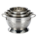 Set of 3 Functional Stainless Steel Colander - Even Holes, Dries Quickly, Easy Cleaning - for Small Restaurant, Hotel or Home Kitchen