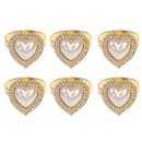 6 Pieces Napkin Rings Serviette Holder for Wedding Dinner Party Everyday Use Gold Rhinestone Love Heart