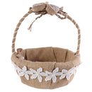 Vintage Rustic Burlap Jute Bow Flower Girl Basket for Wedding Ceremony Party