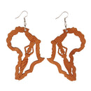 Vintage Brown Hollow Dangler African Map Earrings Women Wood Fashion Jewelry