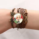 Christmas Vintage Style Santa Claus Braid Leather Butterfly Bracelet