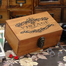 VINTAGE Quote Natural Wooden Jewellery Box with Metal Lock & Key Trinket Chest Gift Case