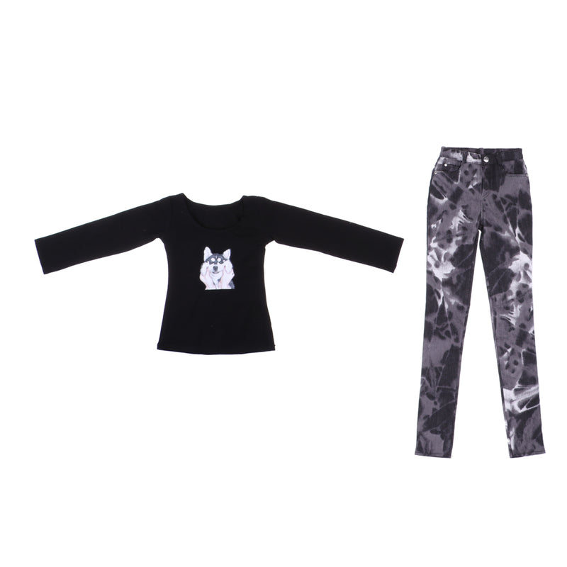 1/3 BJD Black Tee and Tie-dyed Jeans Set for Normal 70cm Uncle Size Doll