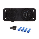 Marine 12V Cigarette Lighter Dual USB Socket Outlet + DC Voltmeter for Motorbike Car/Boat/ATV/UTV/Camper/Caravans Universal Use