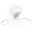 Rhinestone Chain Stretchy Band Flapper Headband White Feather Fascinator 1920s Great Gatsby Headpiece Bridal Ascot Race