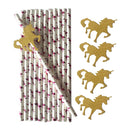 25pcs Glitter Gold Unicorn Paper Straws Rose Flamingo Pattern Christmas Wedding Birthday Party Juice Drinking Straw Tableware