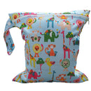 Baby Infants Wet Diaper Nappy Storage Waterproof Zippered Reusable Tote Style Bag Multi Animal Print Handbag Light Blue