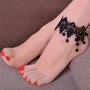 Women Black Lace Beads Rhineston Tassels Anklet Chain Foot Ankle Bracelet