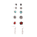 6 Pairs Women Lady Retro Crystal Rhinestone Flower Leaf Ear Stud Earrings
