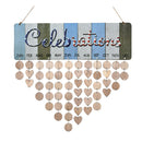 Celebration Calendar Wooden Crafts Wall Hanging Plaque Board for Family Friends Birthday Reminder with 50 Pieces Wooden DIY Discs