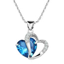Women Fashionable Heart Shaped Rhinestone Crystal Pendant Necklace Fashion Accessory Blue