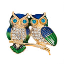 Novelty Owls Lover Brooch Pin Vintage Women's Rhinestone Green Enamel Alloy Brooch