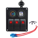 3 Gang Panel Outlet Car Boat Red LED Voltmeter Dual Port USB Charger Socket