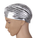 Men Women Fashionable Stretchable Elastic Turban Pleated Bonnet Head Wrap Cap Yoga Hat Headwear Gift Silver