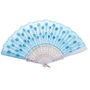 Spanish Pocket Folding Flower Silk Fabric Hand Fan Dance Wedding Party Gift Light Blue