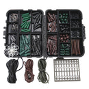 Fishing Carp Hair Rig Set Weights Safety Clips Hooks Rubber Tubes Swivels Beads Tackle box